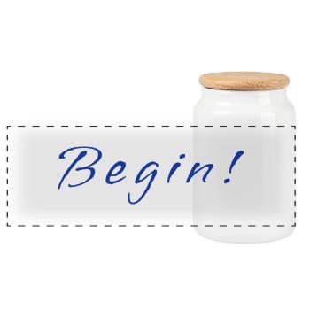 Begin! – Minimalistic Positive Mindset Design - Panorama Keksdose mit Holzdeckel - Weiß - Vorne