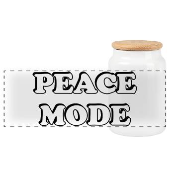 Peace Mode Fettgedrucktes Typografie-Tee - Panorama Keksdose mit Holzdeckel - Weiß - Vorne