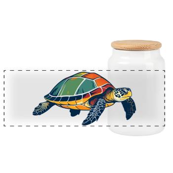 Colorful Sea Turtle Pop Art - Panoramic Cookie Jar with Wooden Lid - white - Front