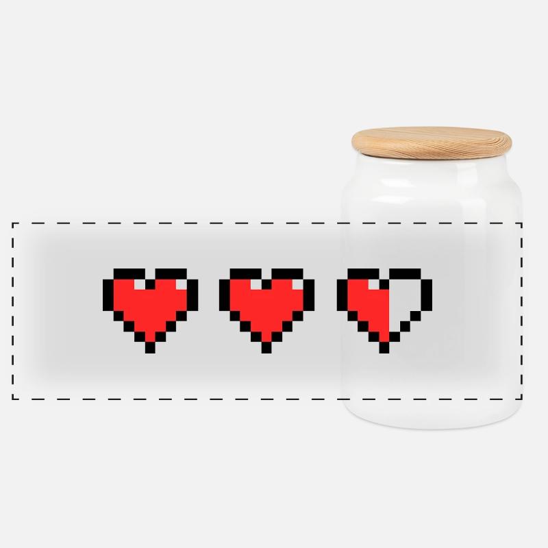 Pixel Herz - Panorama Keksdose mit Holzdeckel - Weiß