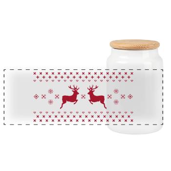 Norwegermuster Christmas Weihnachten Rentier Santa - Panorama Keksdose mit Holzdeckel - Weiß - Vorne