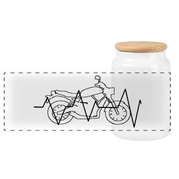 Motorrad Herzfrequenz Geschenk Geschenkidee - Panorama Keksdose mit Holzdeckel - Weiß - Vorne