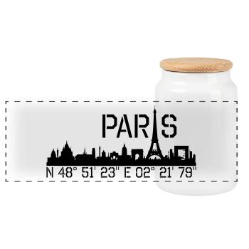 Paris coordinates N 48 ° 51 '23' 'E 02 ° 21' 79 '' - Panoramic Cookie Jar with Wooden Lid - white - Front