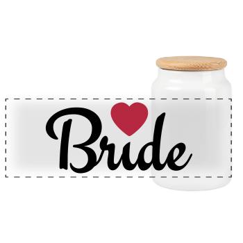 bride with heart 2c - Panoramic Cookie Jar with Wooden Lid - white - Front