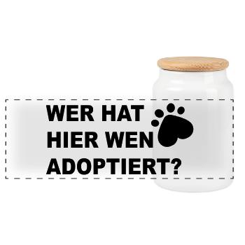 Wer hat hier wen adoptiert? - Panorama Keksdose mit Holzdeckel - Weiß - Vorne