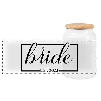 Bride Est. 2023 Fiançailles Douche nuptiale Mariage - Boîte à biscuits avec couvercle en bois - blanc - Devant