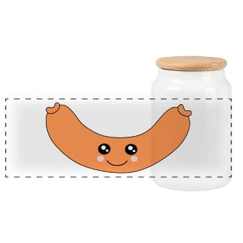 Kawaii, sausages, sausages, butcher - Panoramic Cookie Jar with Wooden Lid - white - Front