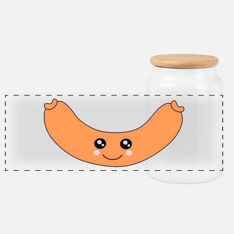 Kawaii, Wurst, Würstchen, Metzger - Panorama Keksdose mit Holzdeckel - Weiß