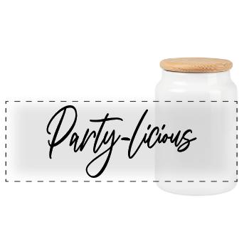 Party-Licious Funny Birthday Party Gift Men Women - Panoramic Cookie Jar with Wooden Lid - white - Front