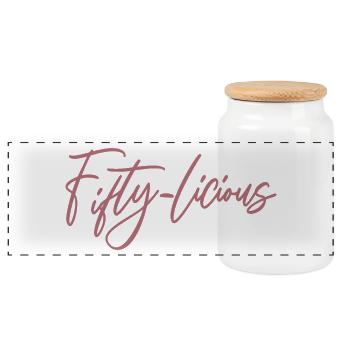 Fifty-Licious Funny 50th Birthday Party Men Women - Panoramic Cookie Jar with Wooden Lid - white - Front