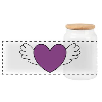 Heart violet white with wings Valentine's Day - Panoramic Cookie Jar with Wooden Lid - white - Front