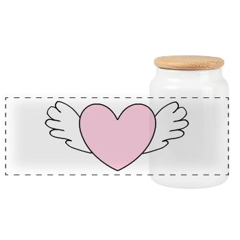 pink heart heart pink red heart pink heart pattern - Panoramic Cookie Jar with Wooden Lid - white - Front