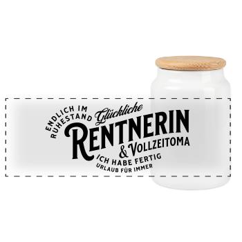 Glückliche Rentnerin & Vollzeitoma - Panorama Keksdose mit Holzdeckel - Weiß - Vorne