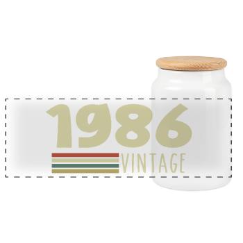 1986-Anniversary-1986-retro-1986 - Panoramic Cookie Jar with Wooden Lid - white - Front