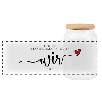 Liebe ist wir -Zusammen Partner Love - Panorama Keksdose mit Holzdeckel - Weiß - Vorne