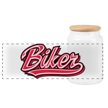 Biker - Panorama Keksdose mit Holzdeckel - Weiß - Vorne