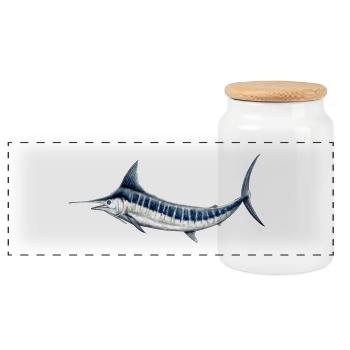 Blue Marlin - Blue marlin - Espadon - Fish - Panoramic Cookie Jar with Wooden Lid - white - Front