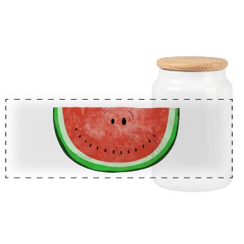 Smiley watermelon - summer - fruits - melon - Panoramic Cookie Jar with Wooden Lid - white - Front