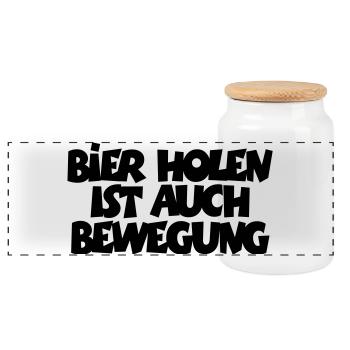 Get Beer is also movement - Panoramic Cookie Jar with Wooden Lid - white - Front