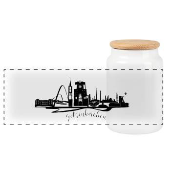 Skyline von Gelsenkirchen in Silhouette - Panorama Keksdose mit Holzdeckel - Weiß - Vorne