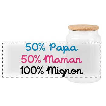 50% Papa 50% Maman 100% Mignon - Boîte à biscuits avec couvercle en bois - blanc - Devant