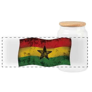 Ghanaian Flag with Vintage Effect Reggae - Panoramic Cookie Jar with Wooden Lid - white - Front