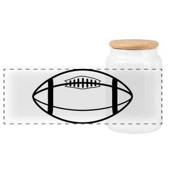 rugby ball - Panoramic Cookie Jar with Wooden Lid - white - Front