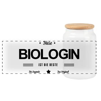 Beste Biologin - Panorama Keksdose mit Holzdeckel - Weiß - Vorne