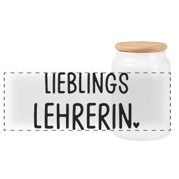 Lieblingslehrerin Lehrin mit Herz - Panorama Keksdose mit Holzdeckel - Weiß - Vorne