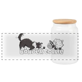 Border Collie And Sheep I Herding Dog Dog Fun - Panoramic Cookie Jar with Wooden Lid - white - Front