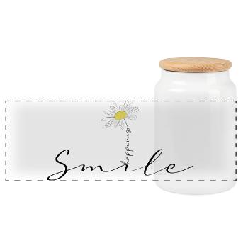 Smile happiness flower Marguerite original - Panoramic Cookie Jar with Wooden Lid - white - Front
