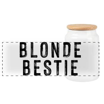 Blonde Bestie für temperamentvolle Blondinen - Panorama Keksdose mit Holzdeckel - Weiß - Vorne