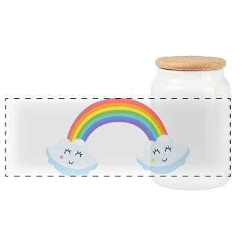 Whimsical Rainbow Clouds - Panoramic Cookie Jar with Wooden Lid - white - Front
