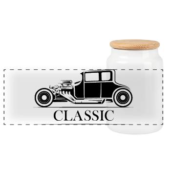 classic cars oldtimer illustration symbol graphic - Panoramic Cookie Jar with Wooden Lid - white - Front