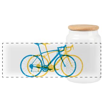 Lebendige Tri-Tone-Fahrradüberlagerung - Panorama Keksdose mit Holzdeckel - Weiß - Vorne