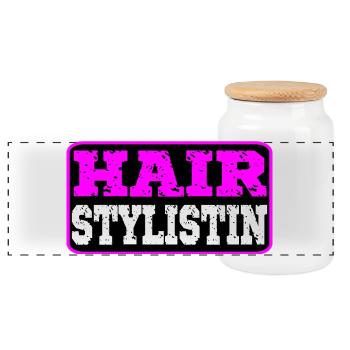 Hairstylistin Friseurin - Panorama Keksdose mit Holzdeckel - Weiß - Vorne