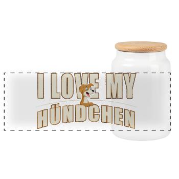 I love my Hündchen - Panorama Keksdose mit Holzdeckel - Weiß - Vorne