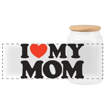 I love my Mom Heart Shirt - Panoramic Cookie Jar with Wooden Lid - white - Front