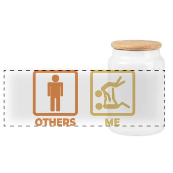 Judo stick figure - Panoramic Cookie Jar with Wooden Lid - white - Front