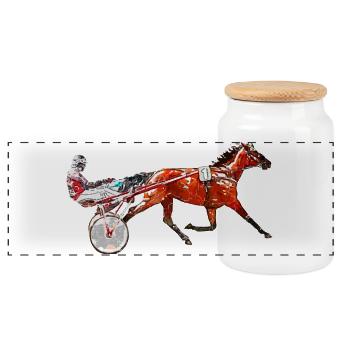 Trotter Trotting Race Design - Panoramic Cookie Jar with Wooden Lid - white - Front