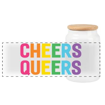 LGBTQ Cheers Queers - Panoramic Cookie Jar with Wooden Lid - white - Front