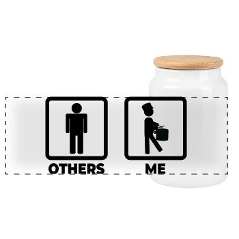 Drummer Stick Figure - Panoramic Cookie Jar with Wooden Lid - white - Front