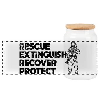 Firefighters Motivation - Panoramic Cookie Jar with Wooden Lid - white - Front