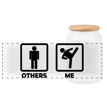Kickbox Stick Figure - Panoramic Cookie Jar with Wooden Lid - white - Front