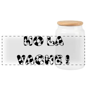 ho la vache - texte motif vache - humour - Boîte à biscuits avec couvercle en bois - blanc - Devant