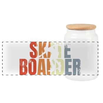 Retro Skateboarder - Panorama Keksdose mit Holzdeckel - Weiß - Vorne