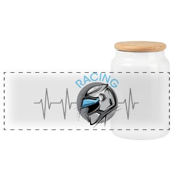 Motorcycle racing heartbeat illustration art icon - Panoramic Cookie Jar with Wooden Lid - white - Front