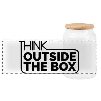 Outside the Box coole Sprüche Motivation Symbol - Panorama Keksdose mit Holzdeckel - Weiß - Vorne