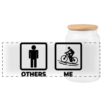 Funny mountain biker - Panoramic Cookie Jar with Wooden Lid - white - Front