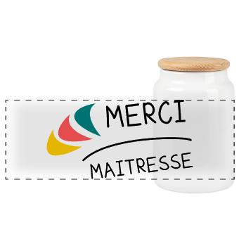 MERCI. MAÎTRESSE. MAÎTRE. MERCI MAÎTRESSE - Boîte à biscuits avec couvercle en bois - blanc - Devant